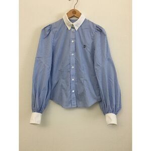 Marc Jacobs Blue White Striped Balloon Sleeve Button Up Blouse Size S